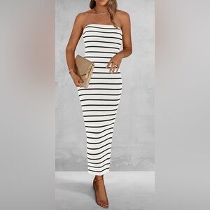 BTFBM Women Black&white Bodycon Maxi Size XXL Tube Top Dress Ribbed Stretch